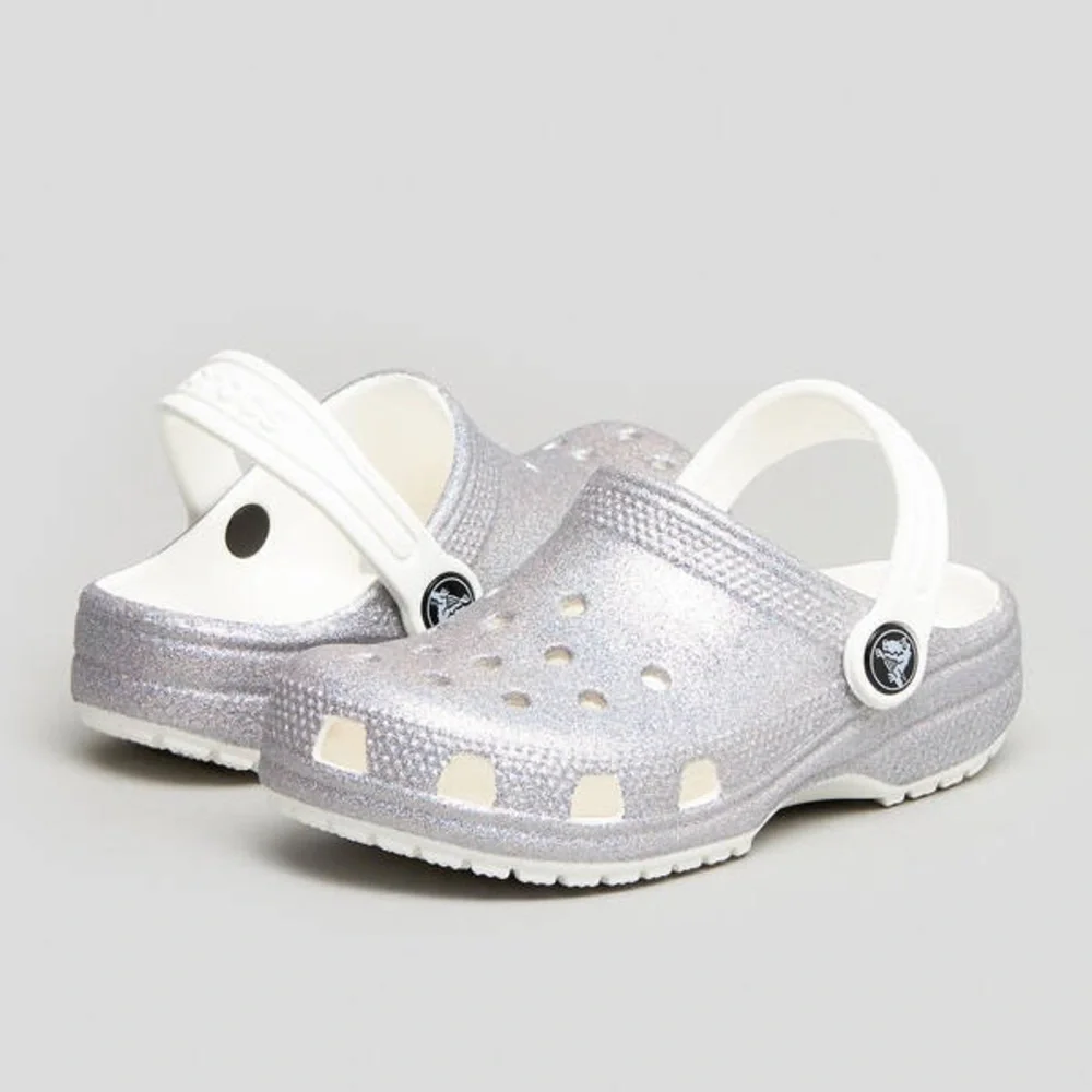 Kids Crocs Classic Silver Glitter Clogs
